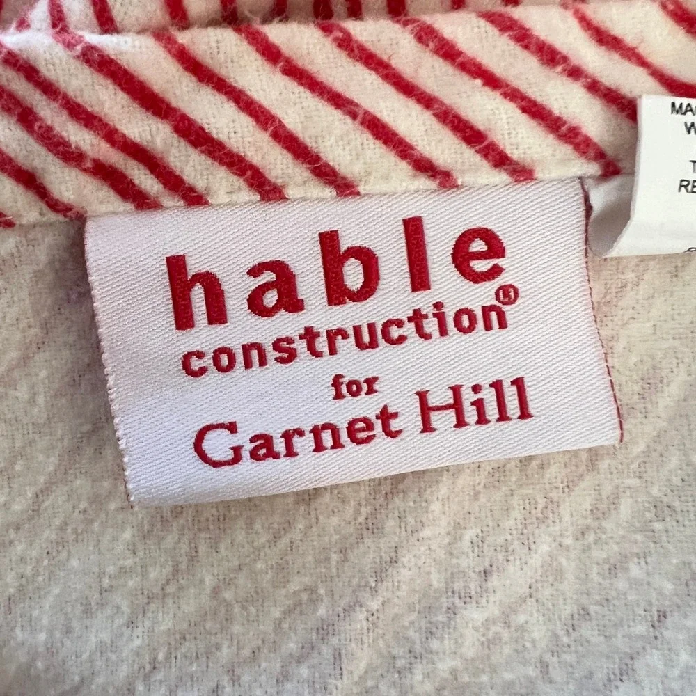 Garnet Hill Hable Construction Flannel Sheet Set Queen Red White Stripe Portugal